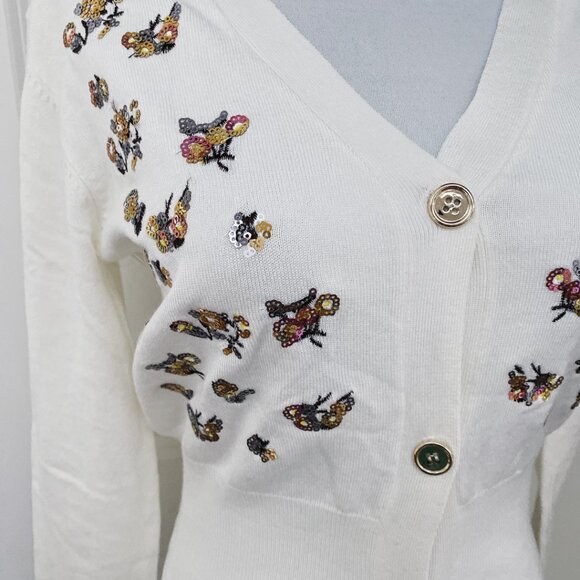 New White Embroidered Button Front Sweater Cardigan - Picture 5 of 6
